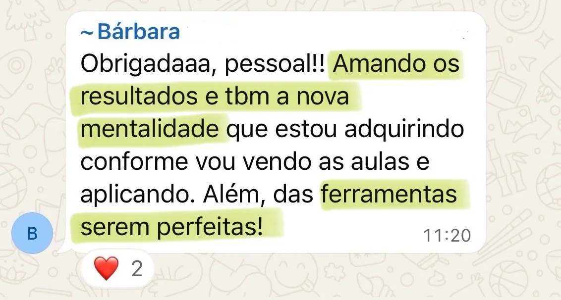 Print do depoimento da Bárbara sobre as ferramentas da Travessia
