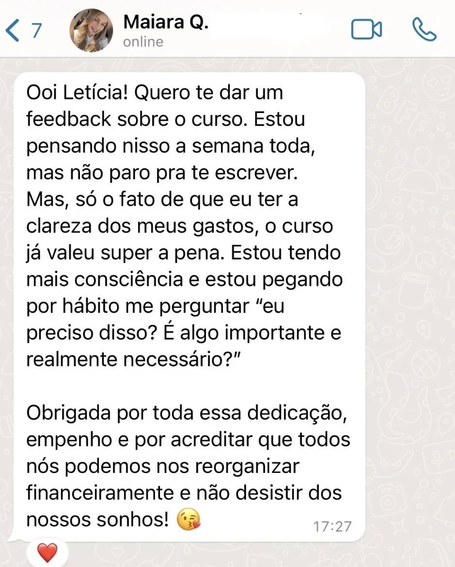 Print da Maiara aplicando o método sozinha